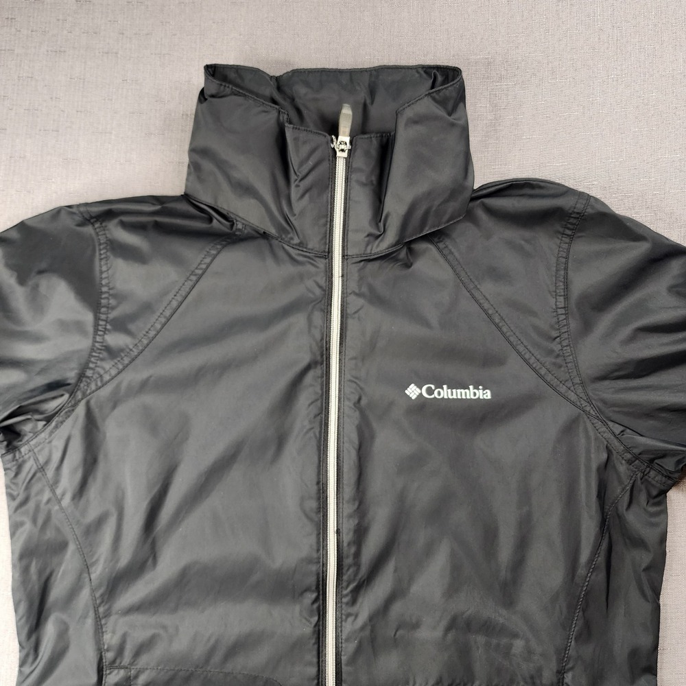 Columbia Switchback Jacket Womens Black Packable Hooded Windbreaker Zip Up Coat